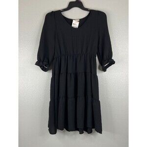 Reb In J Women Medium Smocked Dress Blass 3/4 Sleeve Flow Skirt NWT